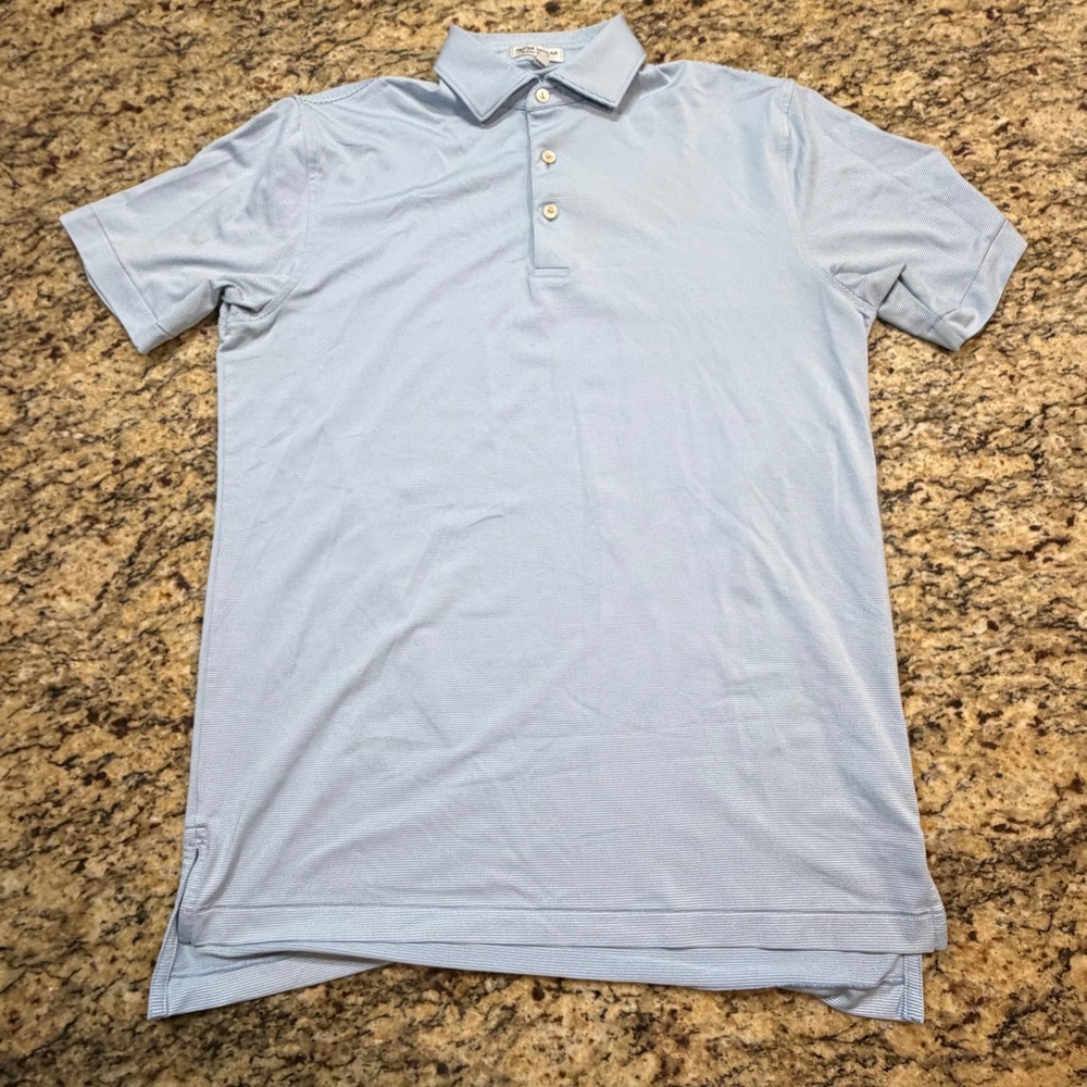 Peter Millar Summer Comfort Polo Shirt Mens Small Blue White Stripe Short Sleeve